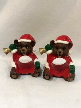 Pair of Vintage Santa Bear Christmas Holiday Napkin Rings Made in Taiwan By Reed